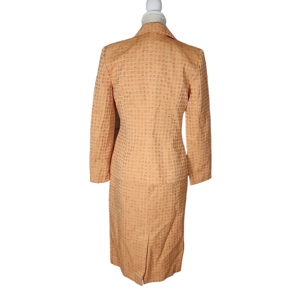 Vintage Cotton Orange Square Print Dress And Jacket Set